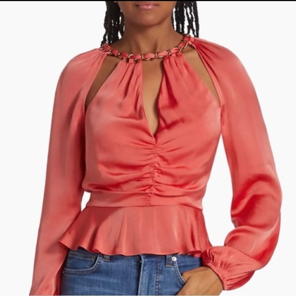 Nwt Veronica Beard Yulita Cut-Out Silk-Blend Top Watermelon Size 6